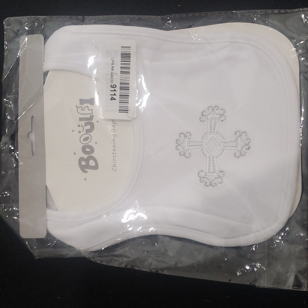 Booulfi White Christening Baptism Bib NWT Baby